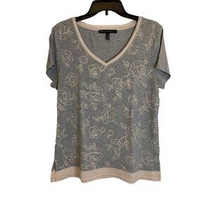 White House Black Market Women's Gray Floral Glitter Tee Shirt Size M